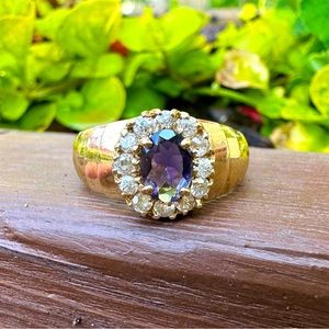 Amethyst Diamond Halo Ring, 10k Yellow Gold, Sz 8, Like New